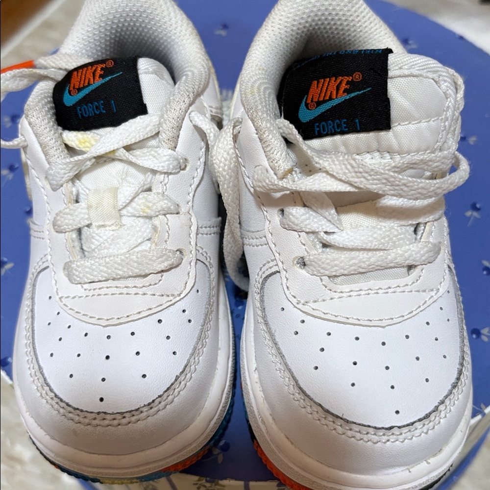 Nike Kids White Low-Top Sneakers with Multicolor Swoosh Accent